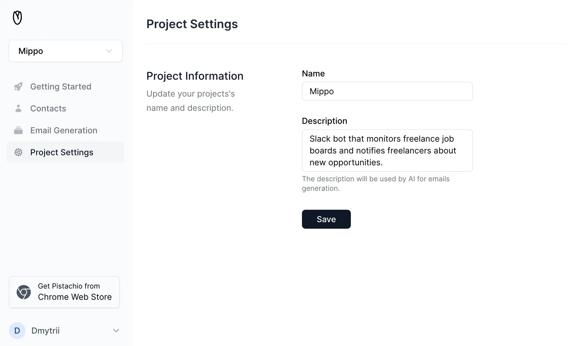 Organize contacts in projects